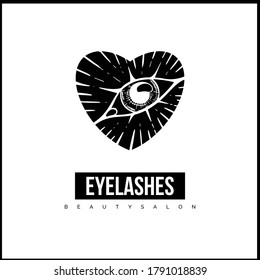 Vector logo eyes with a heart inside great for eyelash extension salon and romantoc shops.