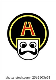 Vector logo with a face with a mustache and wearing a helmet as a safety guard