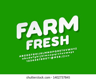 Vector Logo Farm Fresh With Flat Font. White Modern Alphabet Letters, Numbers And Symbols