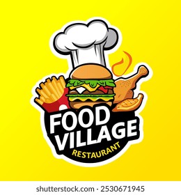 Logotipo de Vector para restaurante de comida rápida (EPS). hermoso logotipo para tarjeta de restaurante, póster o menú con nombre creativo. hamburguesa, parrilla, asado, fest, concepto de comida chatarra.	