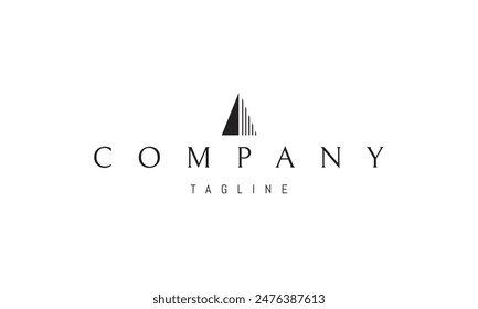 A vector logo featuring an abstract image an architectural structure in the shape of a triangle.