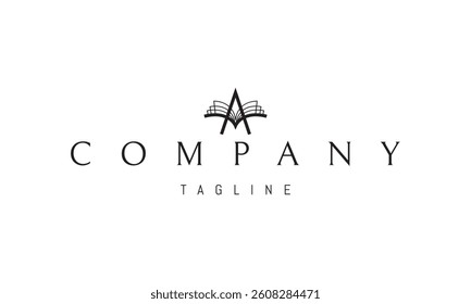 Vector logo featuring an abstract image of an open book against the background of the letter A.