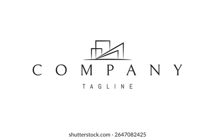 A vector logo featuring an abstract image a city skyline silhouette rendered in clean, linear style.