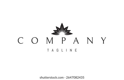A vector logo featuring an abstract image a sun with radiant rays shining behind stylized leaves.