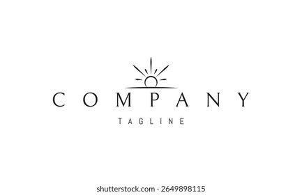 Um logotipo vetorial com uma imagem abstrata de um sol nascente emergindo do horizonte, simbolizando um novo começo e calor.