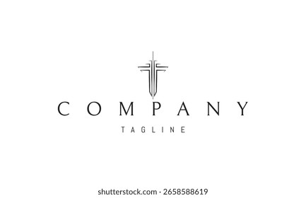 A vector logo featuring an abstract image a sleek sword symbolizing strength, honor, and protection with clean, sharp lines.