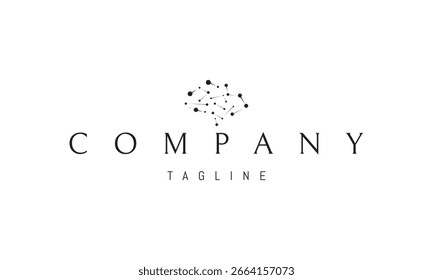 A vector logo featuring an abstract image a brain formed from connected neurons, symbolizing intelligence, networks, and innovation.
