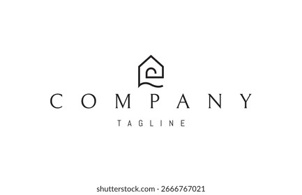 A vector logo featuring an abstract image a house by the river, symbolizing harmony, nature, comfort, and peaceful living.