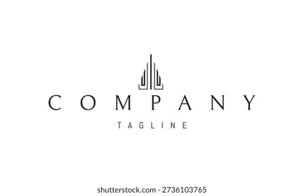 A vector logo featuring an abstract image a tower built from upward-reaching lines, symbolizing growth, ambition, and vertical energy.