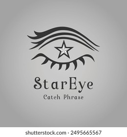 Logo de Vector con un ojo con una estrella brillante como pupila, que simboliza una fiesta y un ídolo, ideal para diseños que combinan glamour con celebración y el amor por la moda y la moda.