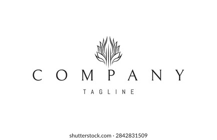 A vector logo featuring a flower bud with three pointed petals, symbolizing growth, beauty, renewal and natural elegance.