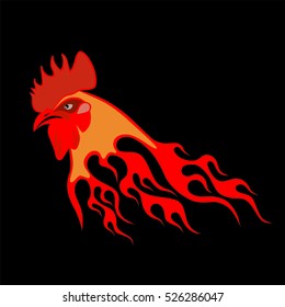 Vector logo fiery a rooster  for design, patterns, silhouettes, designs, layouts, and posting on the greeting cards, albums, books and other printed forms.