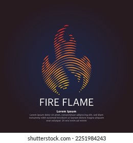 Vector logo Fire flame color silhouette on a dark background. creative simple line art Abstract Fire flame vector design - EPS 10