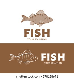 Vector logo fish. Brand logo in the form of perch. Brown style