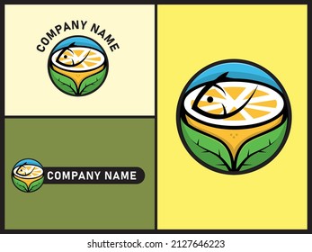 vector logo of fish, fruits, vegetables. healthy food logo