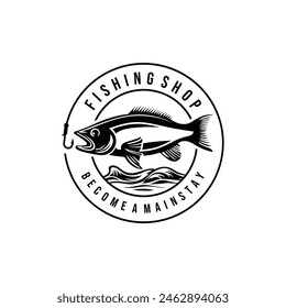 vector logo of fishing shop, angler. white background