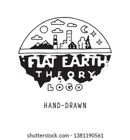 Vector Logo Of Flat Earth Theory. Hand-drawn Logo.