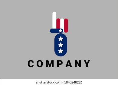 Vector logo flat hand illustration in american flag style. fists the USA flag