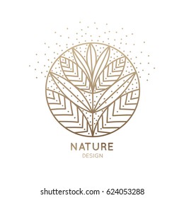 Vector logo of floral element. Abstract round blossoming flower with petals. Linear emblem for design of natural products, flower shop, cosmetics and ecology concepts, health, spa and yoga Center.