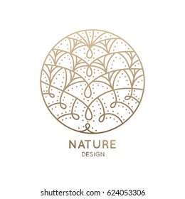 Vector logo of floral element. Abstract round blossoming flowers. Linear emblem for design of natural products, flower shop, cosmetics and ecology concepts, health, spa and yoga Center.