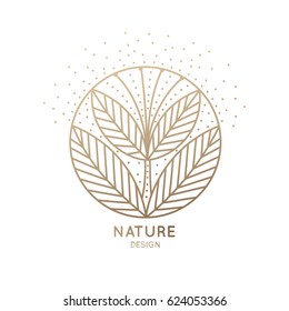 Vector logo of floral element. Abstract round blossoming flower with petals. Linear emblem for design of natural products, flower shop, cosmetics and ecology concepts, health, spa and yoga Center.