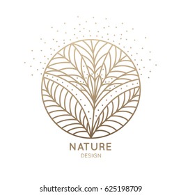Vector logo of floral element. Abstract round flower with petals. Linear emblem for design of natural products, flower shop, cosmetic and ecology concepts, health, spa and yoga Center.