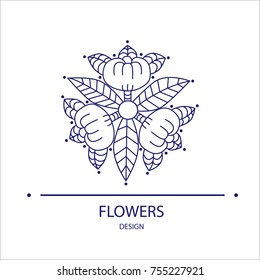 Vector logo of floral element. Abstract round blossoming flower with petals. Linear emblem for design of natural products, flower shop, cosmetics and ecology concepts, health, spa and yoga Center.