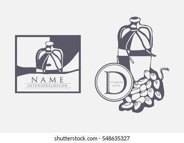 Vector. logo in a flower box. frame ornament. Ornament, vase, wine, flowers, pattern.