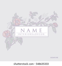 Vector. logo in a flower box. frame ornament. Ornament, wine, flowers, pattern.