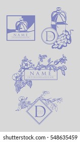 Vector. logo in a flower box. frame ornament. Ornament, vase, wine, flowers, pattern.