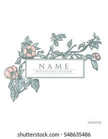 Vector. logo in a flower box. frame ornament. Ornament, wine, flowers, pattern.