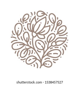 Vector logo flower design. Floral round Vintage element. Emblem luxury beauty spa, eco organic product, natural badge for cosmetics