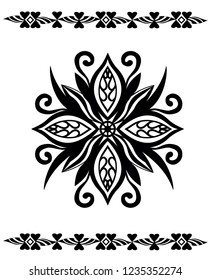 Vector logo flower rosette with flowers border. Vector fabulous decor flower.