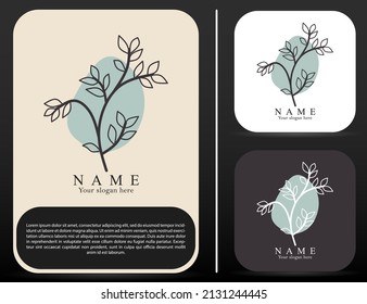 Vector logo of flowers with simple leaves that looks aesthetic. Modern vector Template for florist, hand drawn beauty, organic cosmetics, spa, salon, photography, boutique, wedding.