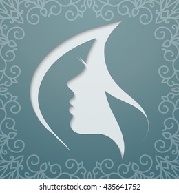 vector logo fluttering female hair, Female profile fluttering hair