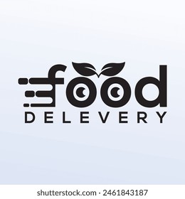 Logo de Vector Logo de comida con sonrisa. Etiqueta para la compañía de alimentos. Logo de la tienda. Ilustración vectorial con la boca sonriente