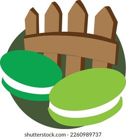 vector logo with a food symbol and a fence as a product nameplate behind it