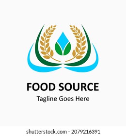 vector logo for food, wheat or rice icon and water drop. rice, wheat and water drop vector logo template. food source illustration