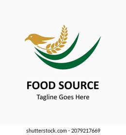 vector logo for food, wheat or rice icon and eagle's head. rice, wheat and eagle head vector logo template. food source illustration