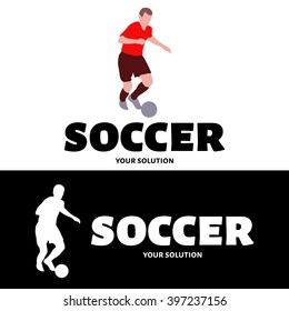 Vector logo football. Brand logo in the form of a football player with the ball.