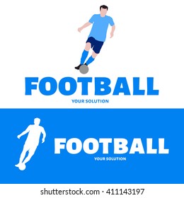 Vector logo football. Brand logo in the form of a football player with the ball.