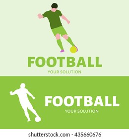 Vector logo football. Brand logo in the form of a football player with the ball.