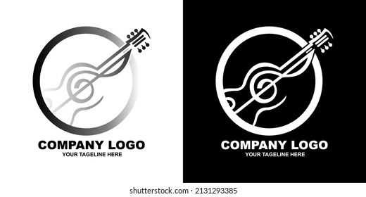 vector logo in the form of a guitar with a circle, with a black and white background.
simple and cool vector illustration logo.