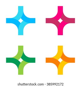 Vector logo in the form of a stylized cross or intersection. Multicolored symbol texture. 