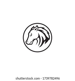 EL LOGO VECTOR FORMADO EN CABEZAS DE CABALLO EN EL CÍRCULO EXAMINA EL PODER Y LA TRANQUILIDAD
