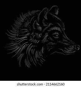 The Vector logo fox or wolf for tattoo or T-shirt design or outwear.  Cute print style dog  or wolf  background. This hand drawing would be nice to make on the black fabric or canvas.