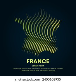 Vector logo France map color silhouette on a dark background. France map with creative simple line art structure. EPS 10