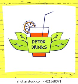 Vector logo fresh fruit cocktail. Premium beverage health line on white background with fruits.  