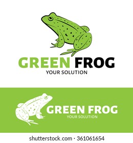 Vector logo frog. Green frog in spots. Brand logo