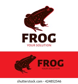 Vector logo frog. Red and black frog in spots. Brand logo